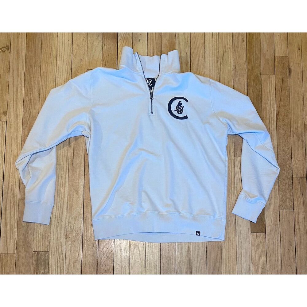 '47 Men's Vintage Chicago Cubs Quarter Zip Pullover Sweater L Beige/Cream